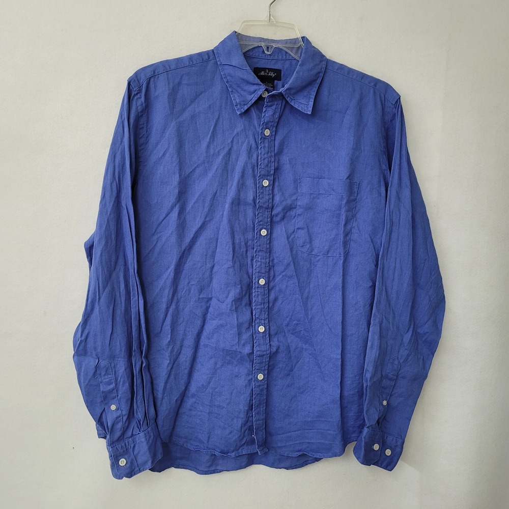 Allen Solly Button Up Mens Size Large Blue Linen‎ Long Sleeve Chest Pocket Shirt